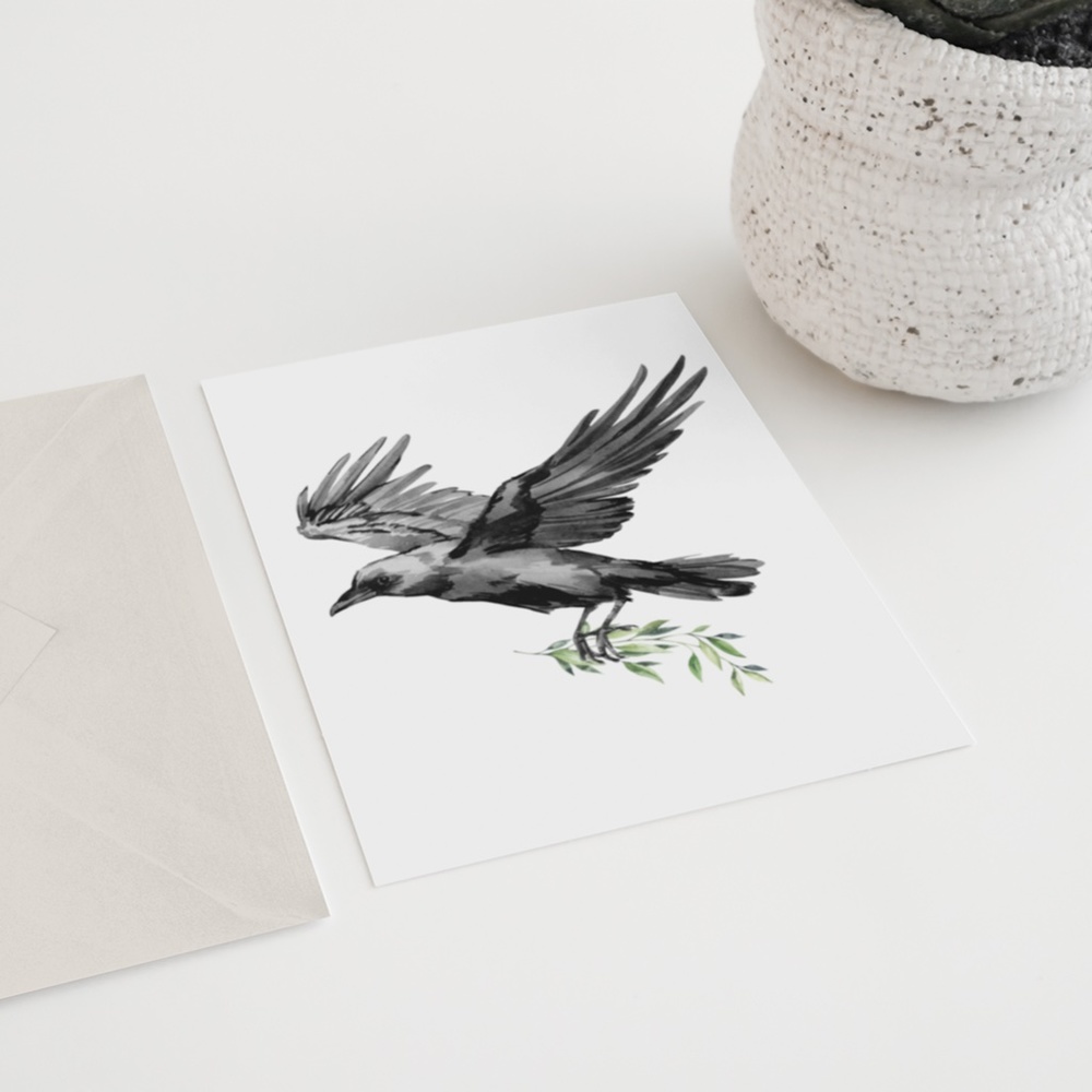 Raven Crow Watercolor Wall Art Illustration Print Poster Unframed - Picture 6 of 9